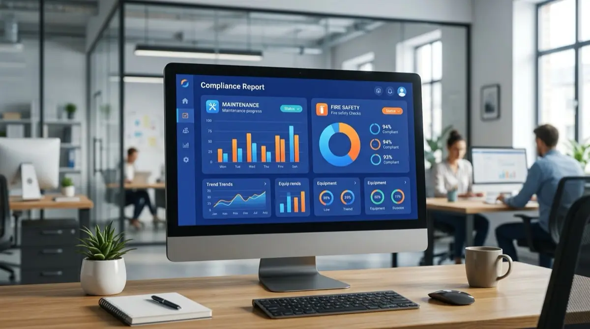 Automatikus megfelelőségi riport dashboard karbantartási és tűzvédelmi adatokkal
